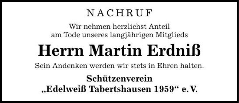 Traueranzeige Martin Erdniß