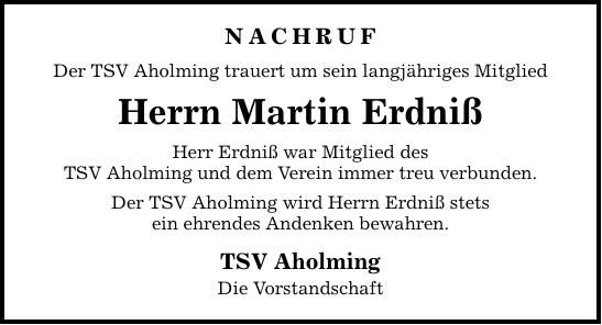 Traueranzeige Martin Erdniß