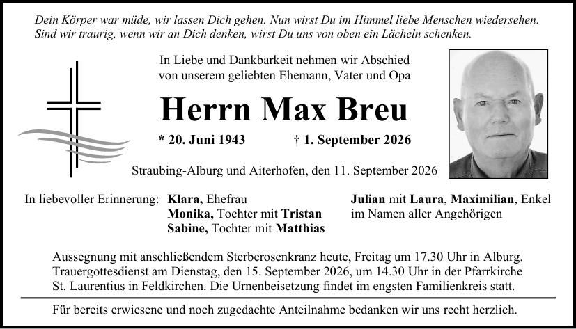 Traueranzeige Max Breu