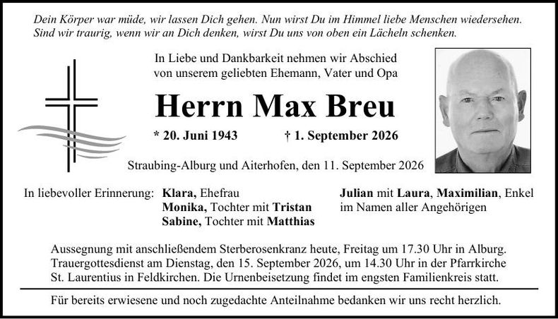 Traueranzeige Max Breu