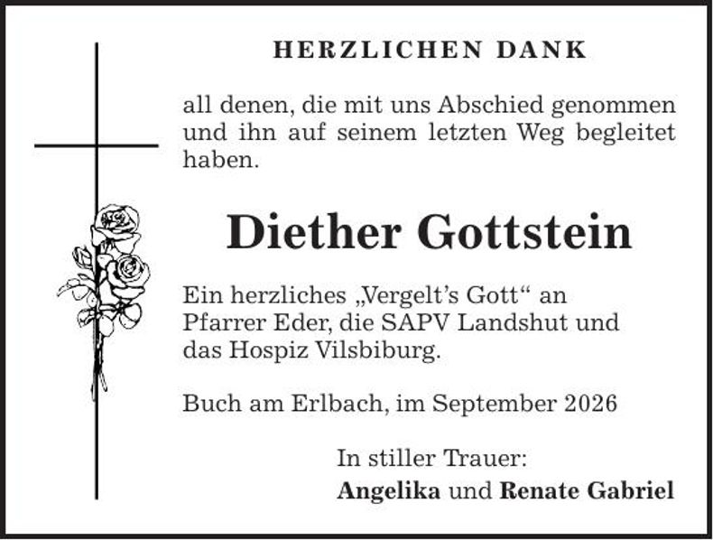 Traueranzeige Diether Gottstein