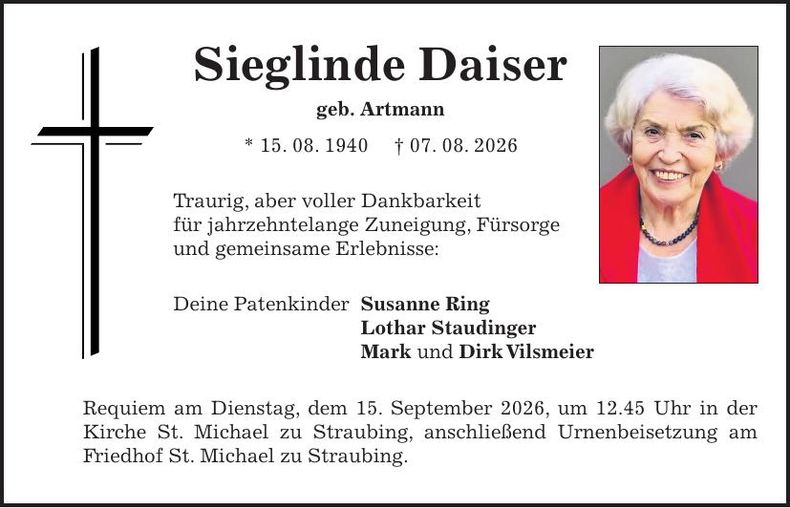 Traueranzeige Sieglinde Daiser