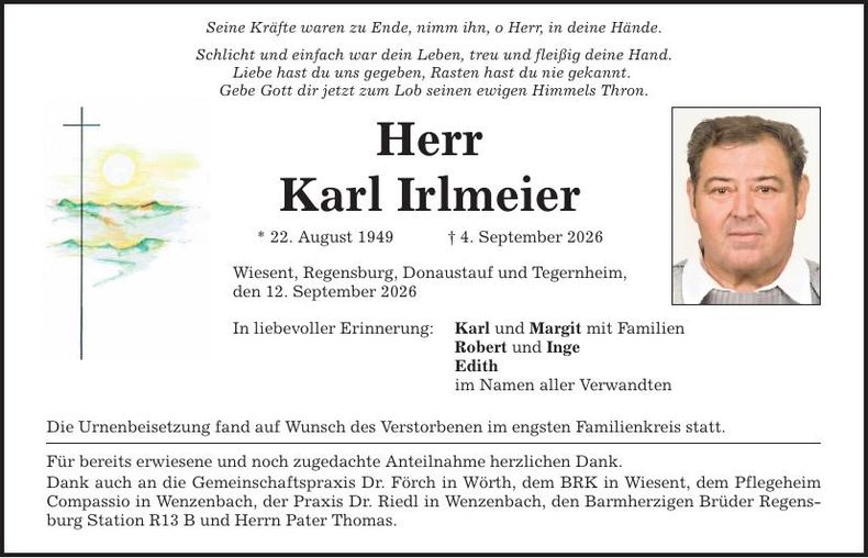Traueranzeige Karl Irlmeier