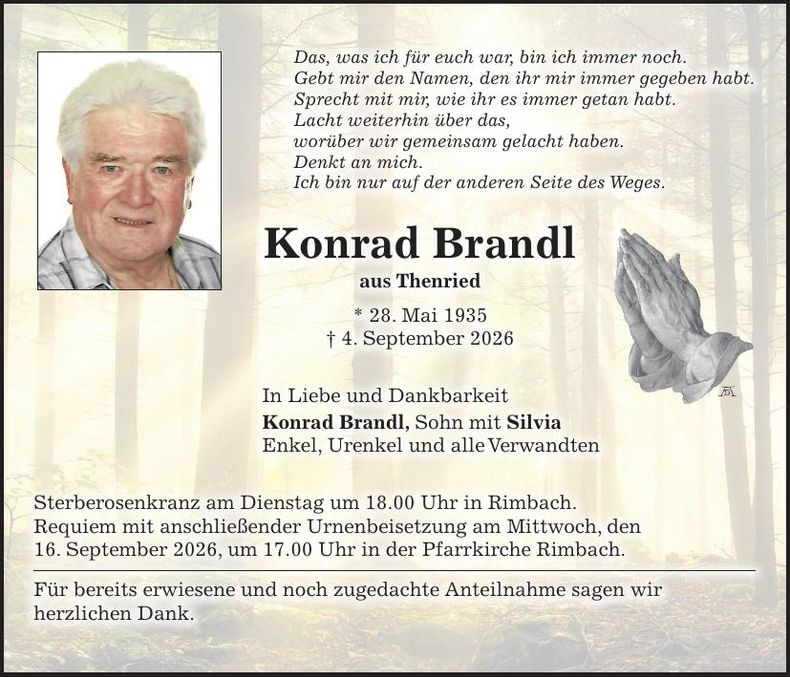 Traueranzeige Konrad Brandl