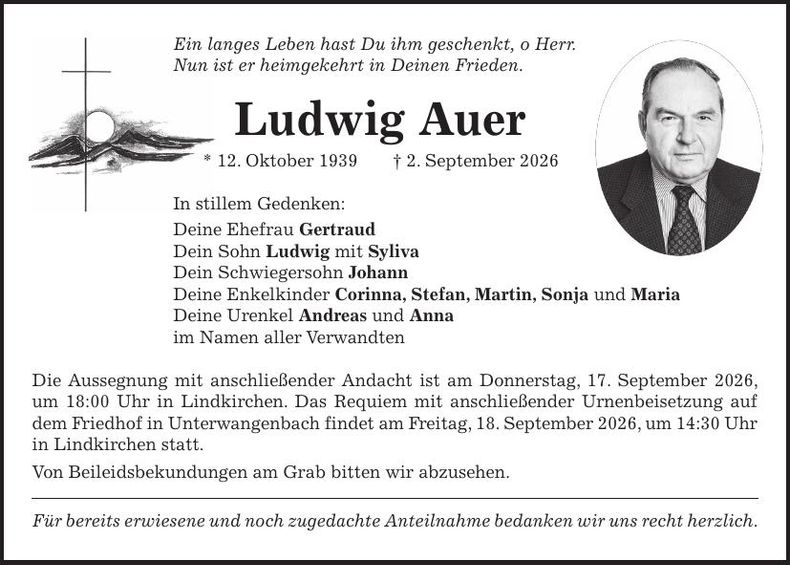 Traueranzeige Ludwig Auer