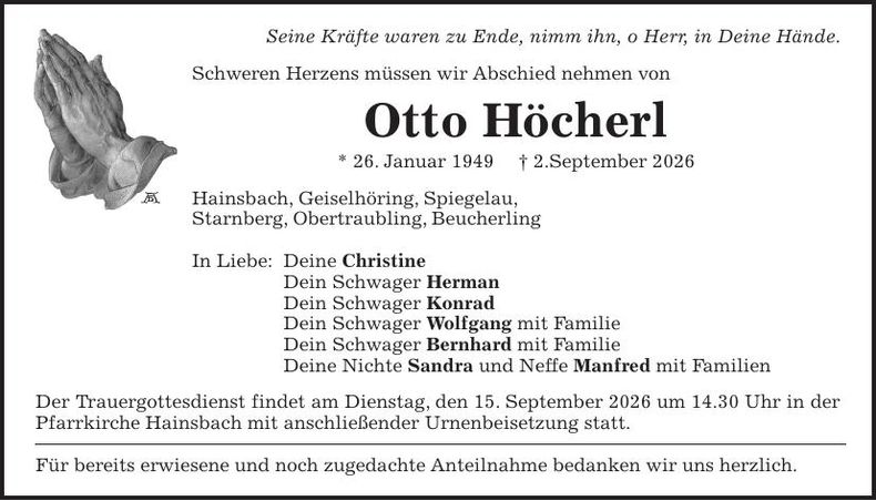 Traueranzeige Otto Höcherl