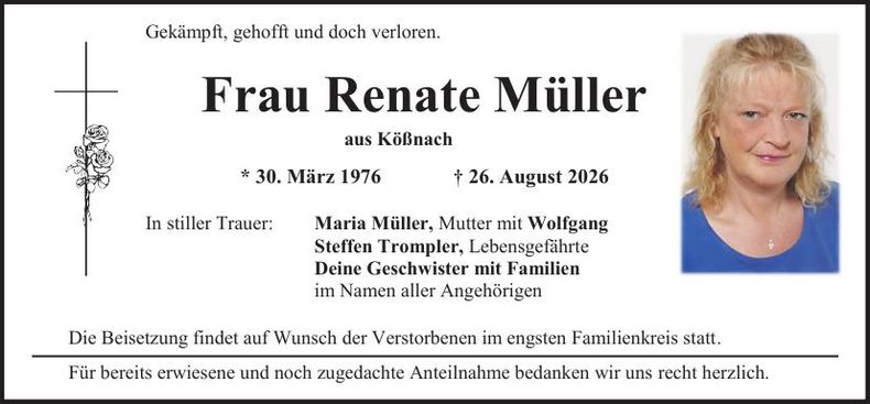 Traueranzeige Renate Müller