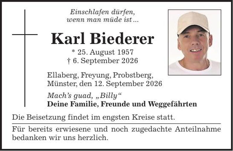 Traueranzeige Karl Biederer