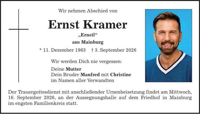 Traueranzeige Ernst Kramer