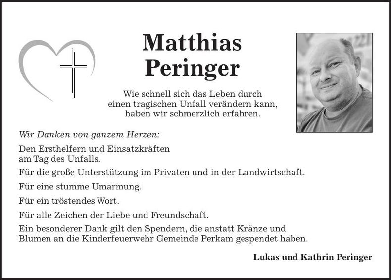 Traueranzeige Matthias Peringer