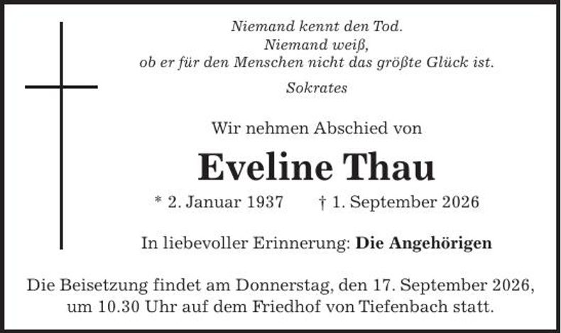 Traueranzeige Eveline Thau