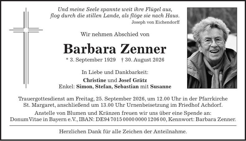 Traueranzeige Barbara Zenner