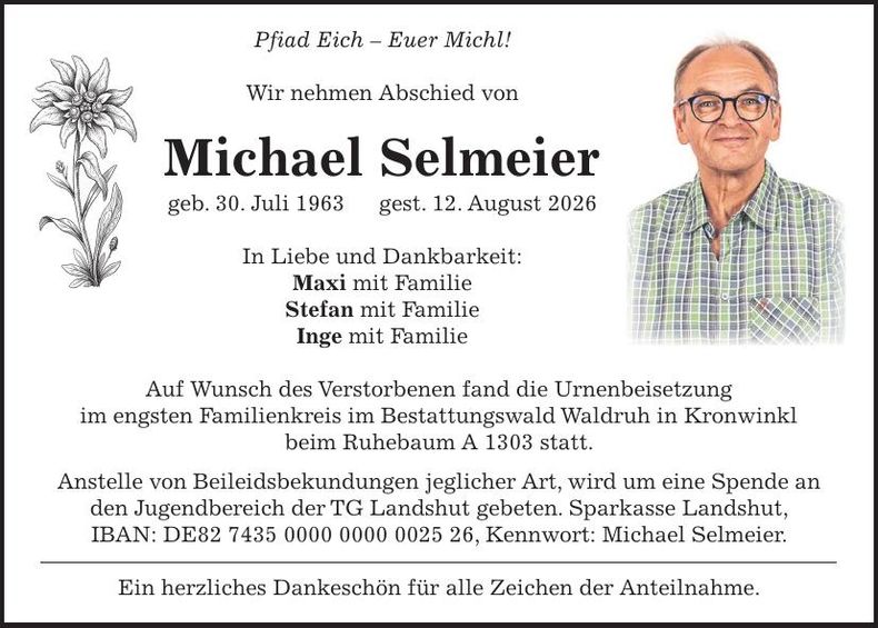 Traueranzeige Michael Selmeier