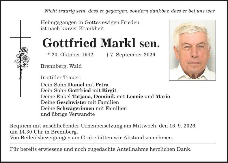 Traueranzeige Gottfried Markl 