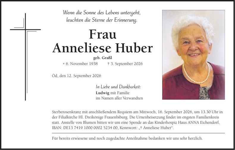Traueranzeige Anneliese Huber 