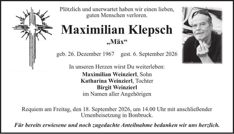 Traueranzeige Maximilian Klepsch
