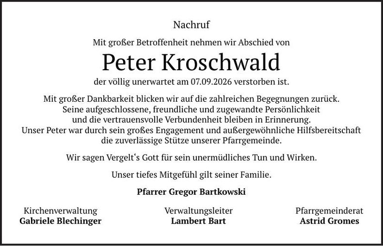 Traueranzeige Peter Kroschwald