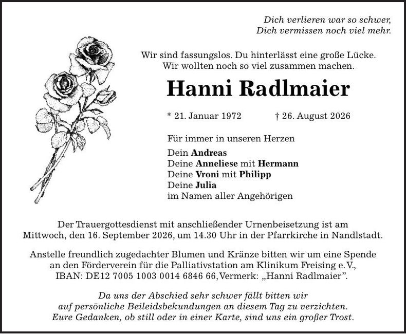 Traueranzeige Hanni Radlmaier