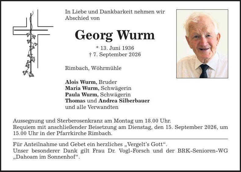 Traueranzeige Georg Wurm