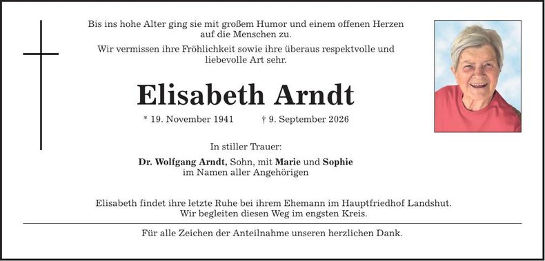 Traueranzeige Elisabeth Arndt