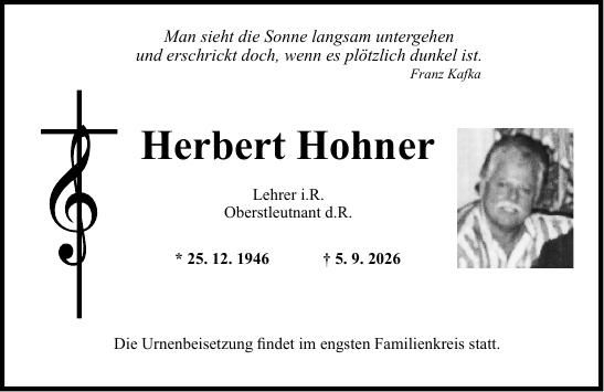 Traueranzeige Herbert Hohner