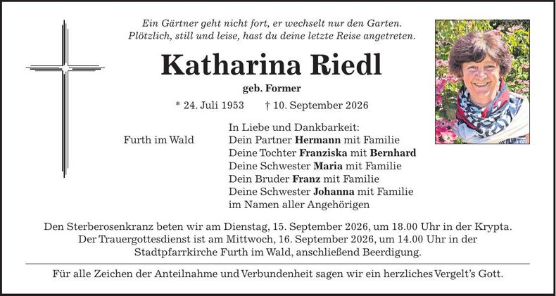 Traueranzeige Katharina Riedl