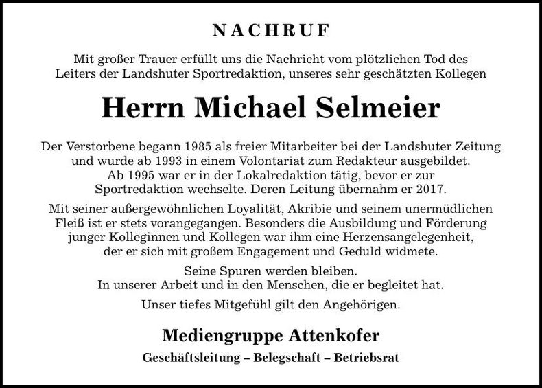 Traueranzeige Michael Selmeier