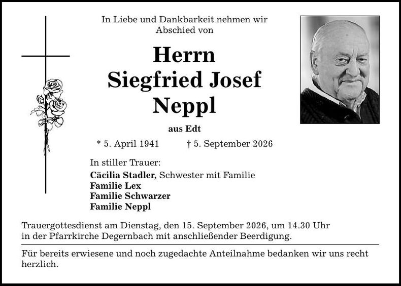 Traueranzeige Siegfried Neppl