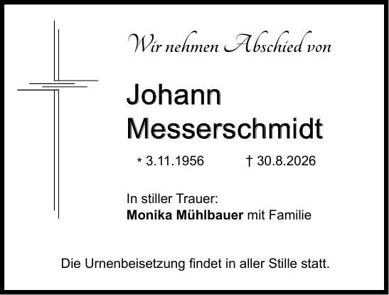 Traueranzeige Johann Messerschmidt