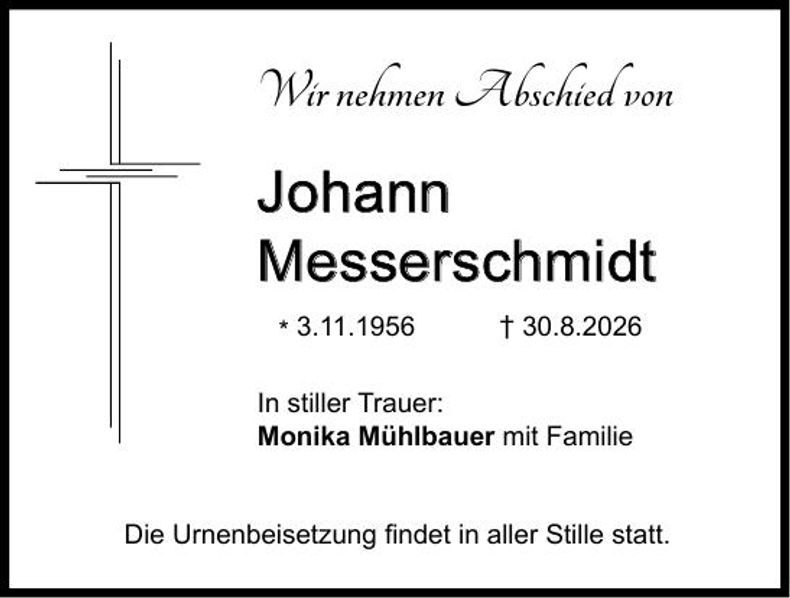 Traueranzeige Johann Messerschmidt