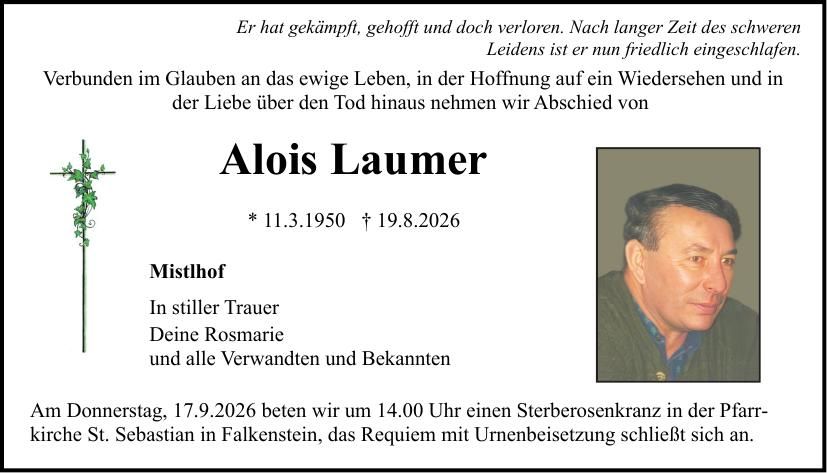 Traueranzeige Alois Laumer