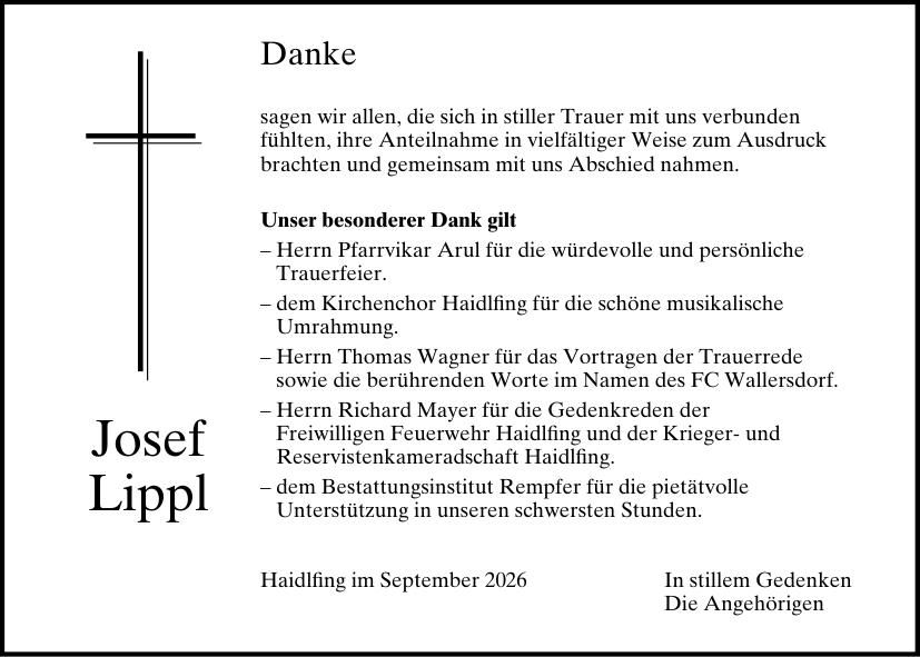 Traueranzeige Josef Lippl