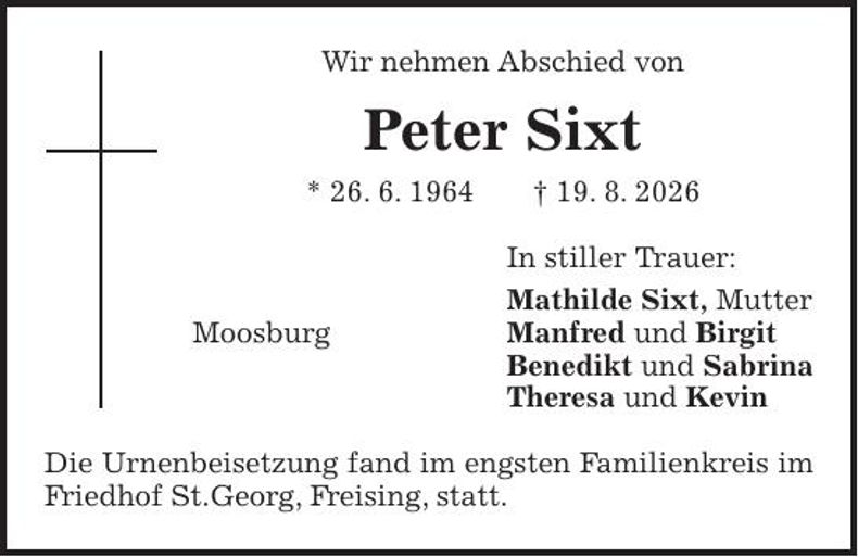 Traueranzeige Peter Sixt