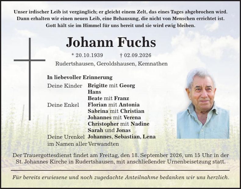 Traueranzeige Johann Fuchs