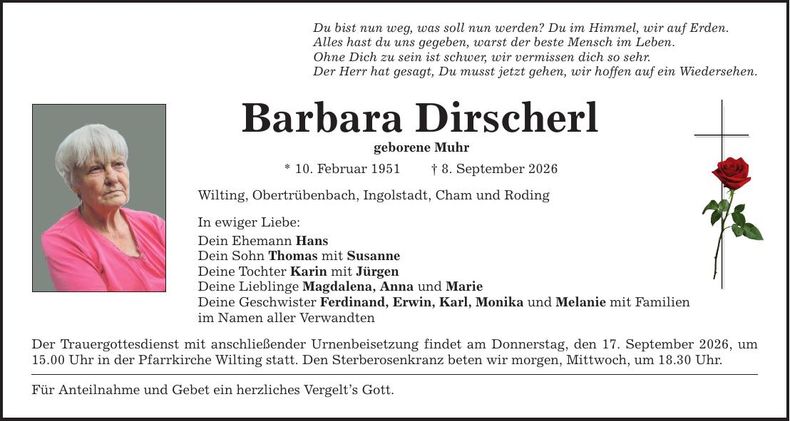 Traueranzeige Barbara Dirscherl