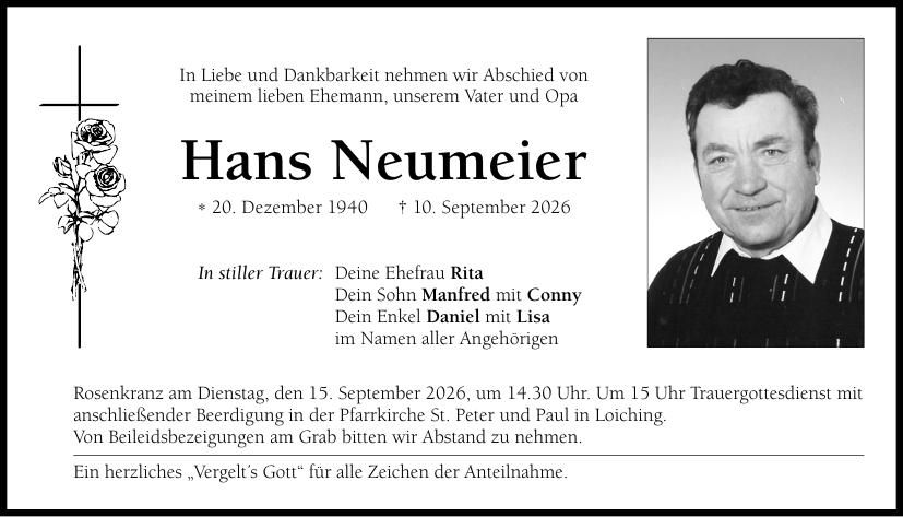 Traueranzeige Hans Neumeier