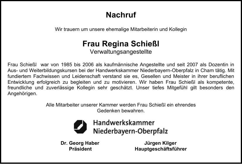 Traueranzeige Regina Schießl