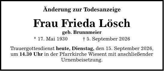 Traueranzeige Frieda Lösch