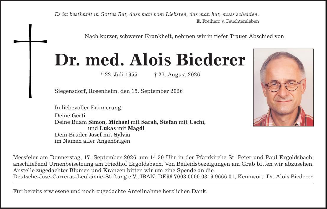 Traueranzeige Alois Biederer