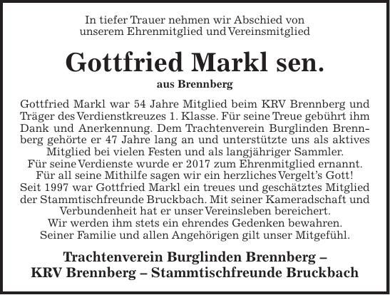 Traueranzeige Gottfried Markl
