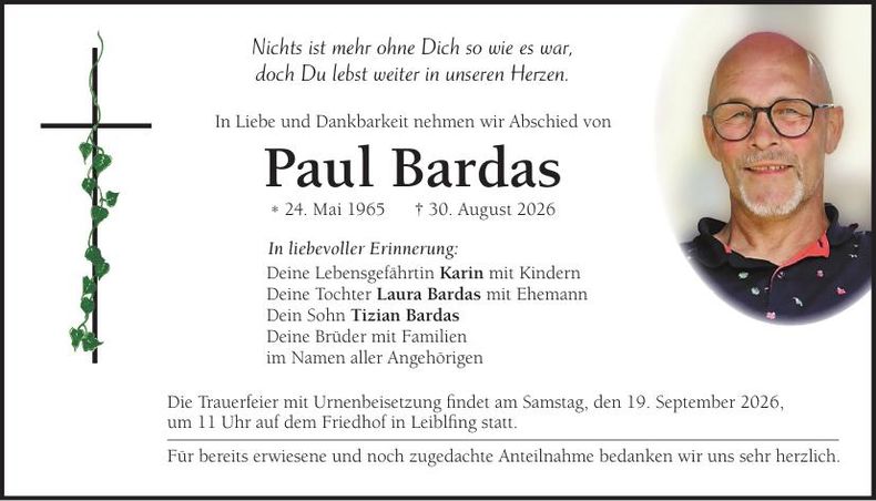 Traueranzeige Paul Bardas