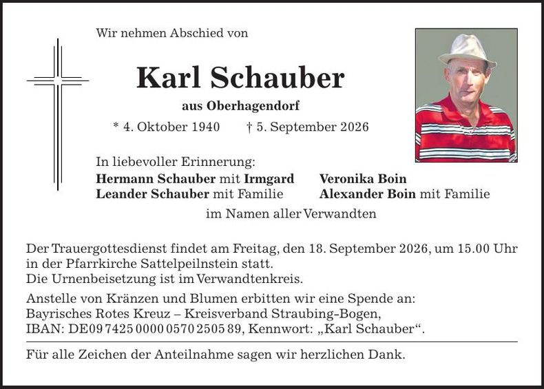 Traueranzeige Karl Schauber