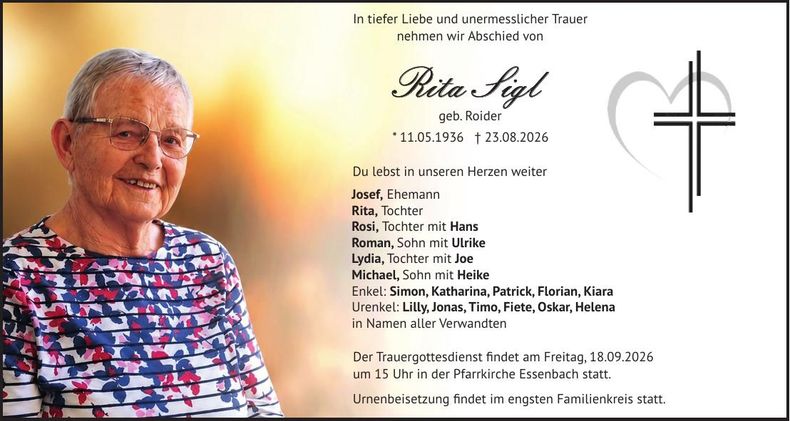 Traueranzeige Rita Sigl