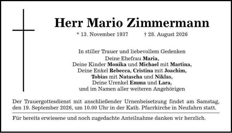 Traueranzeige Mario Zimmermann