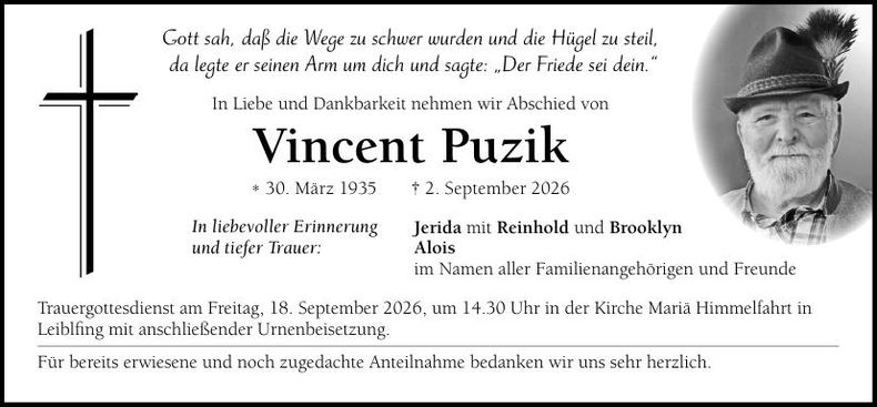 Traueranzeige Vincent Puzik