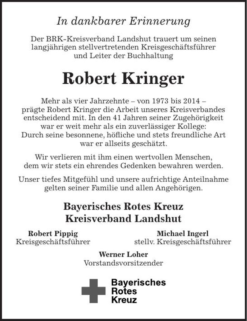 Traueranzeige Robert  Kringer