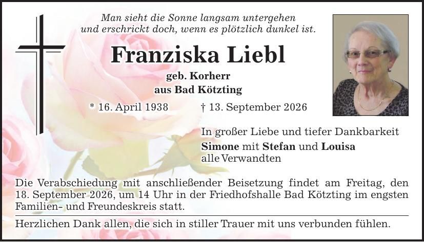 Traueranzeige Franziska Liebl