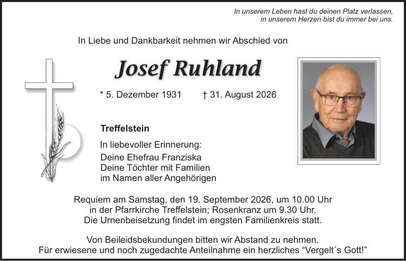 Traueranzeige Josef Ruhland