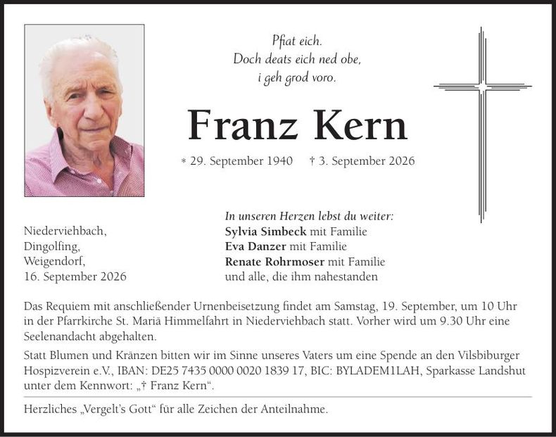 Traueranzeige Franz Kern