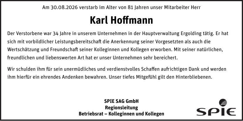 Traueranzeige Karl Hoffmann